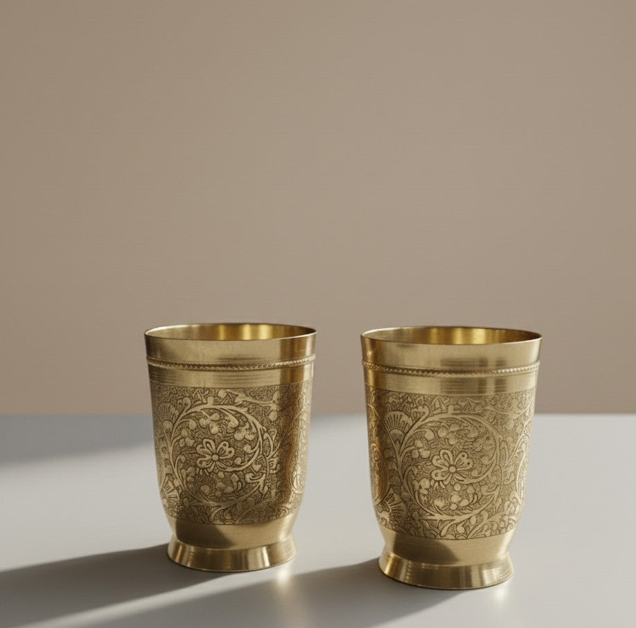 Hand-Carved Brass Glasses (SET OF 4 GLASSES)