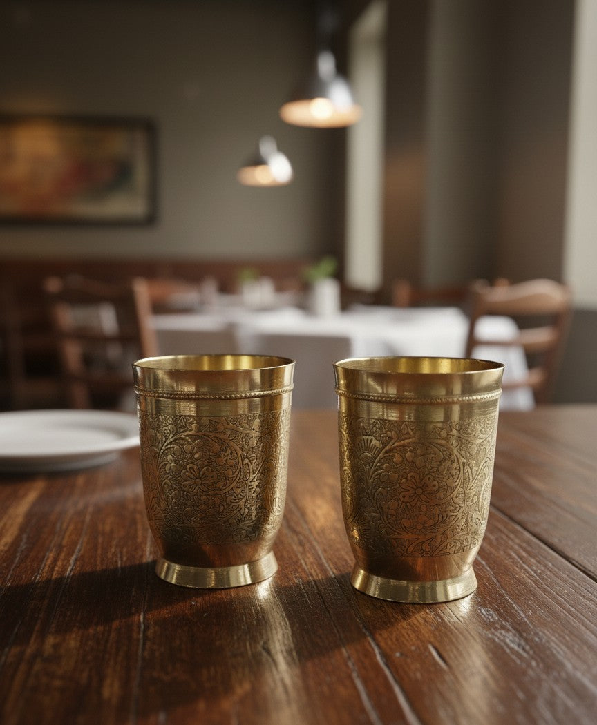 Hand-Carved Brass Glasses (SET OF 4 GLASSES)